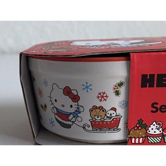 Set Of 2 Hello Kitty Ceramic RAMEKINS Souffle Dish Sleigh Christmas Holiday NEW - Picture 4 of 12